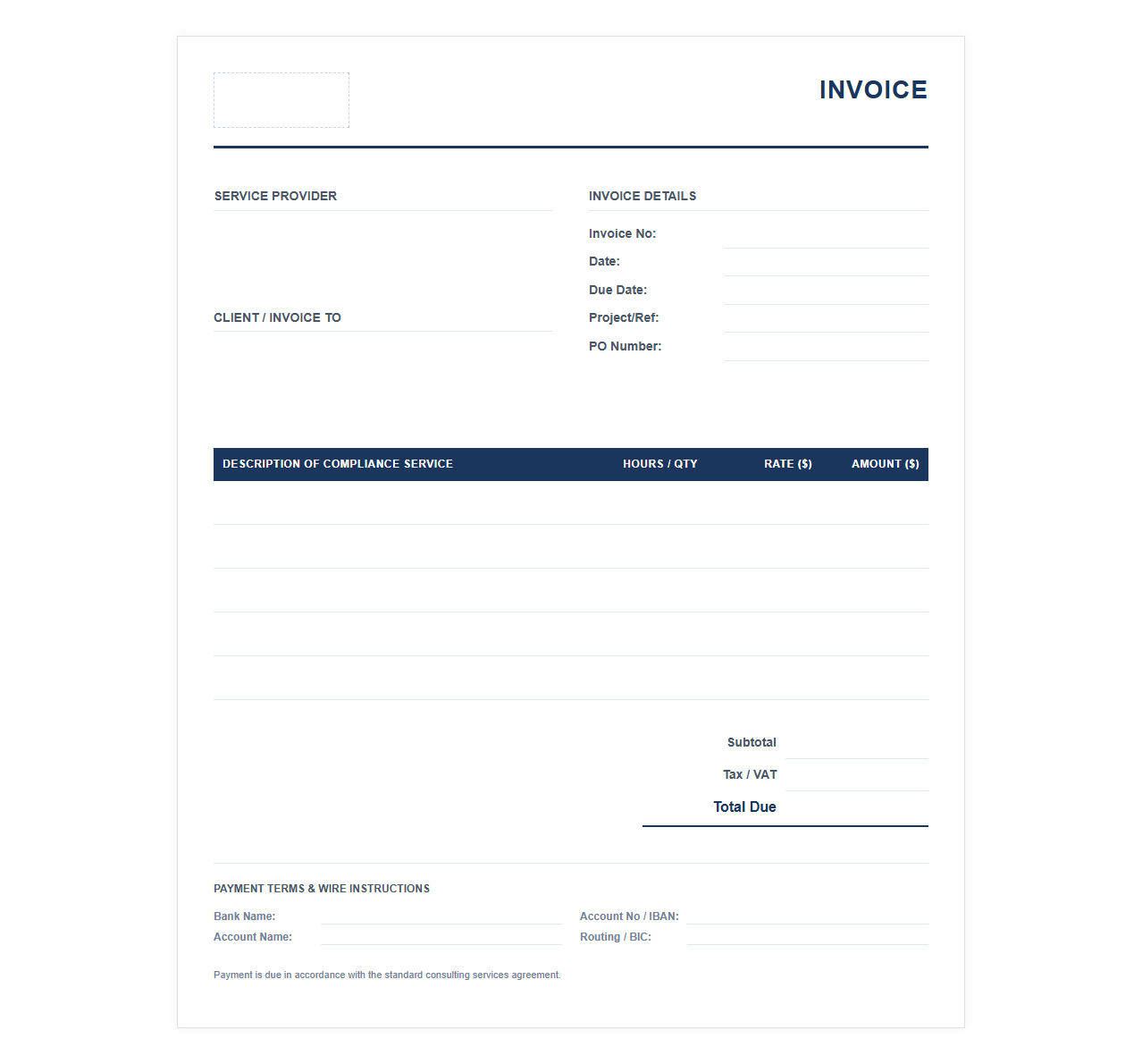 Regulatory Compliance Consulting Invoice Template