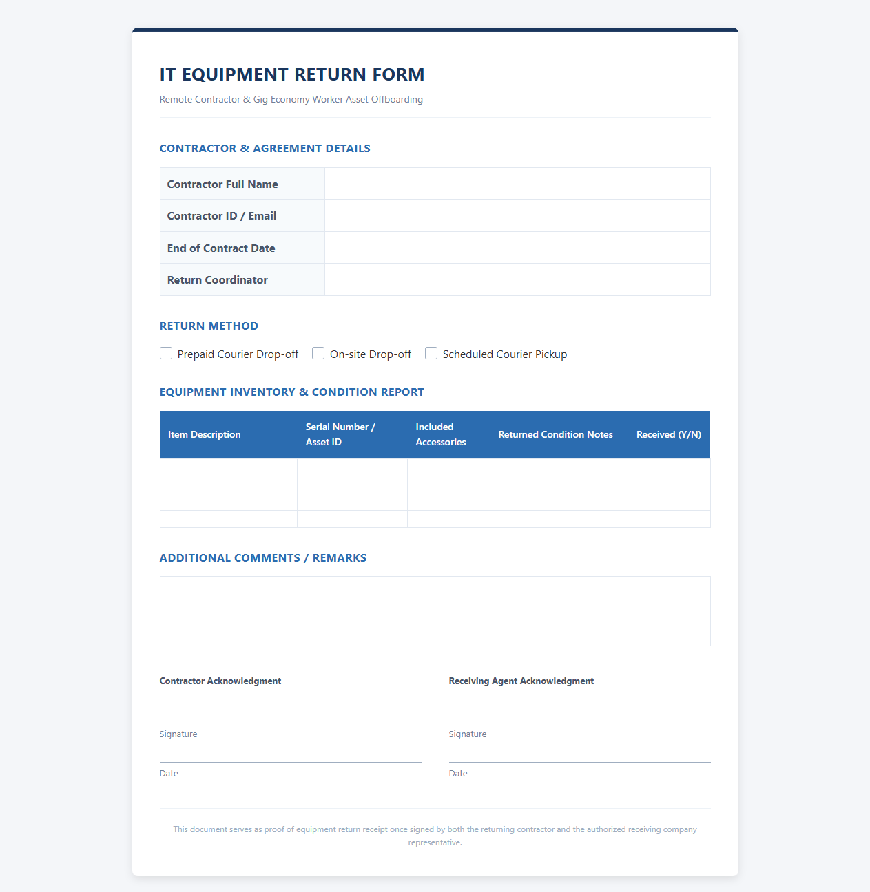 Remote Contractor IT Equipment Return Template
