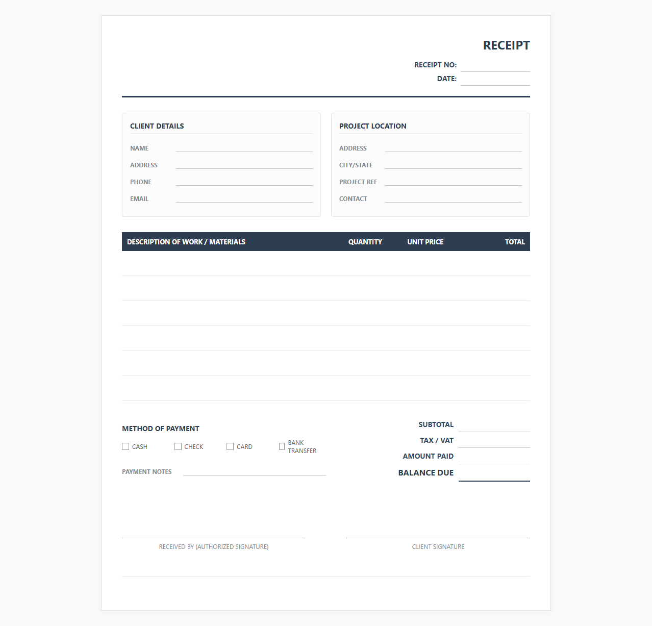 Residential Building Renovation Receipt Template