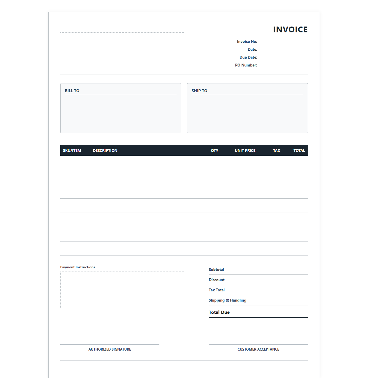 Retail Store Commercial Invoice Template
