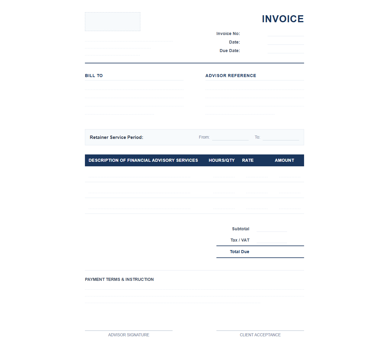 Retainer Fee Financial Advisory Invoice Template