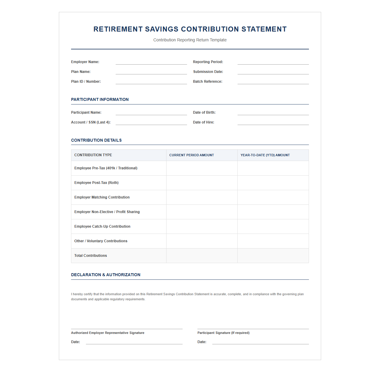 Retirement Savings Contribution Statement Template