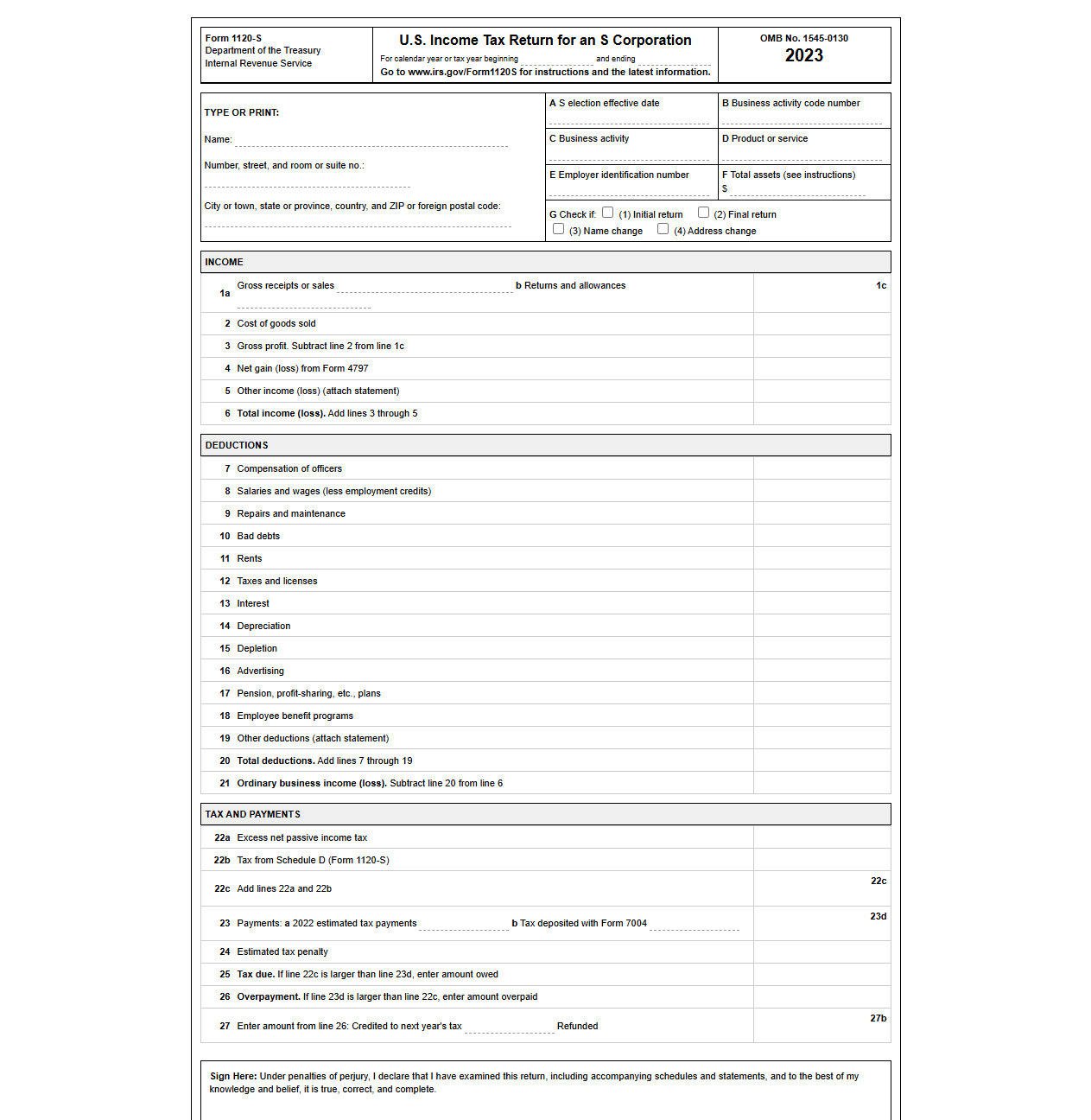 S Corporation Federal Tax Return Template