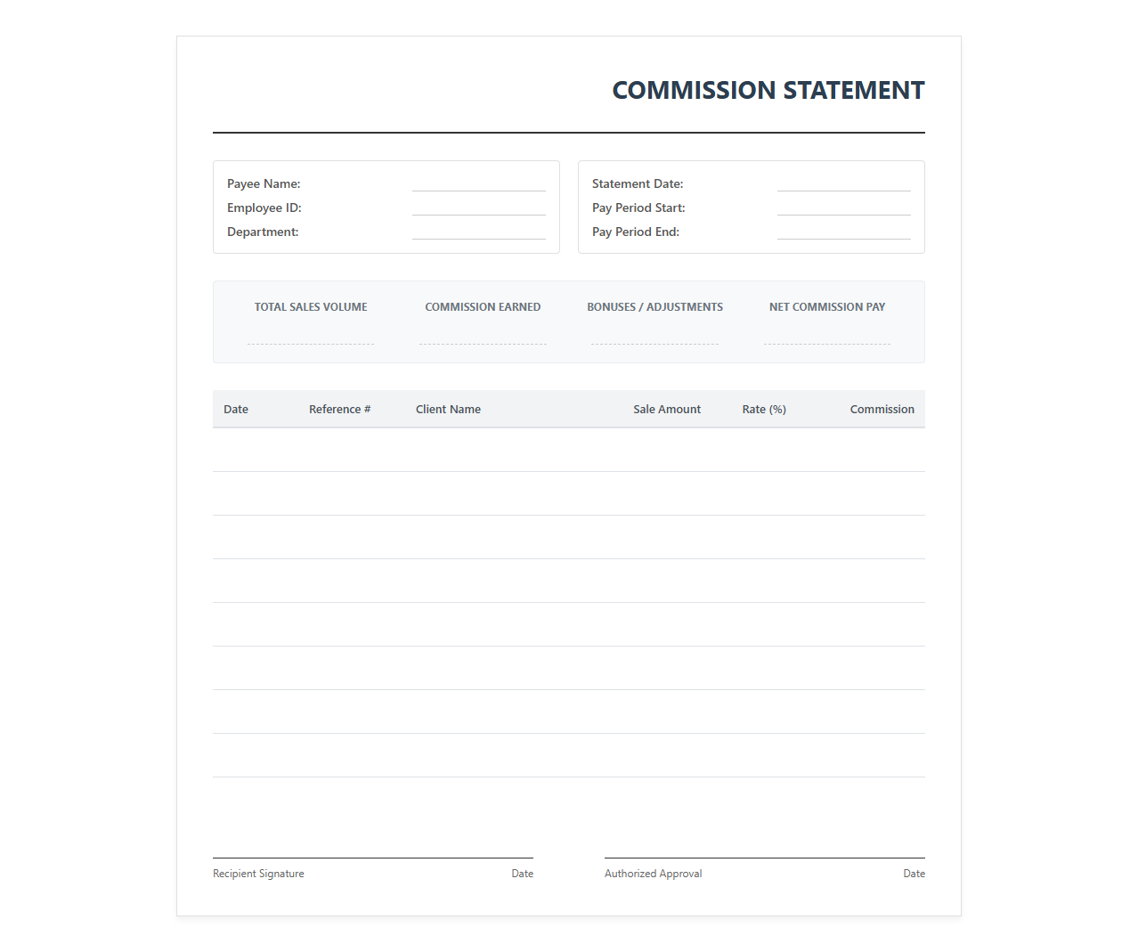 Sales Commission Statement Template