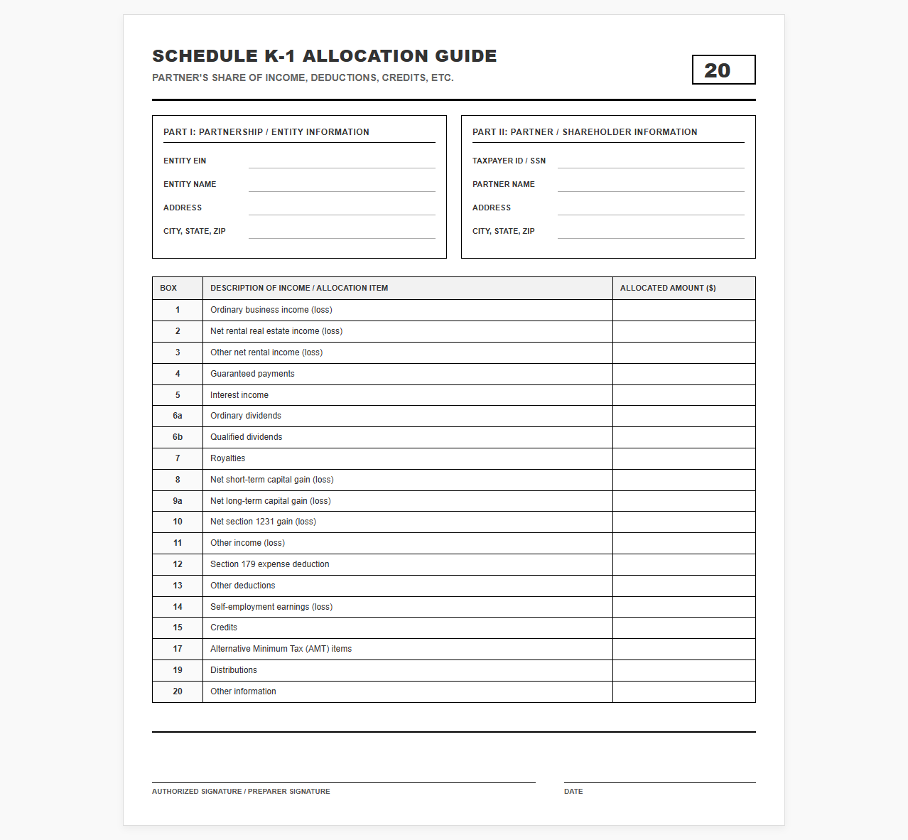 Schedule K-1 Income Allocation Return Guide