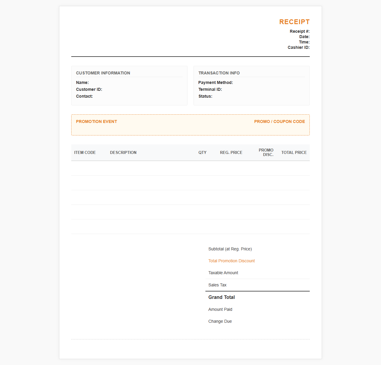 Seasonal Promotion Sales Receipt Template