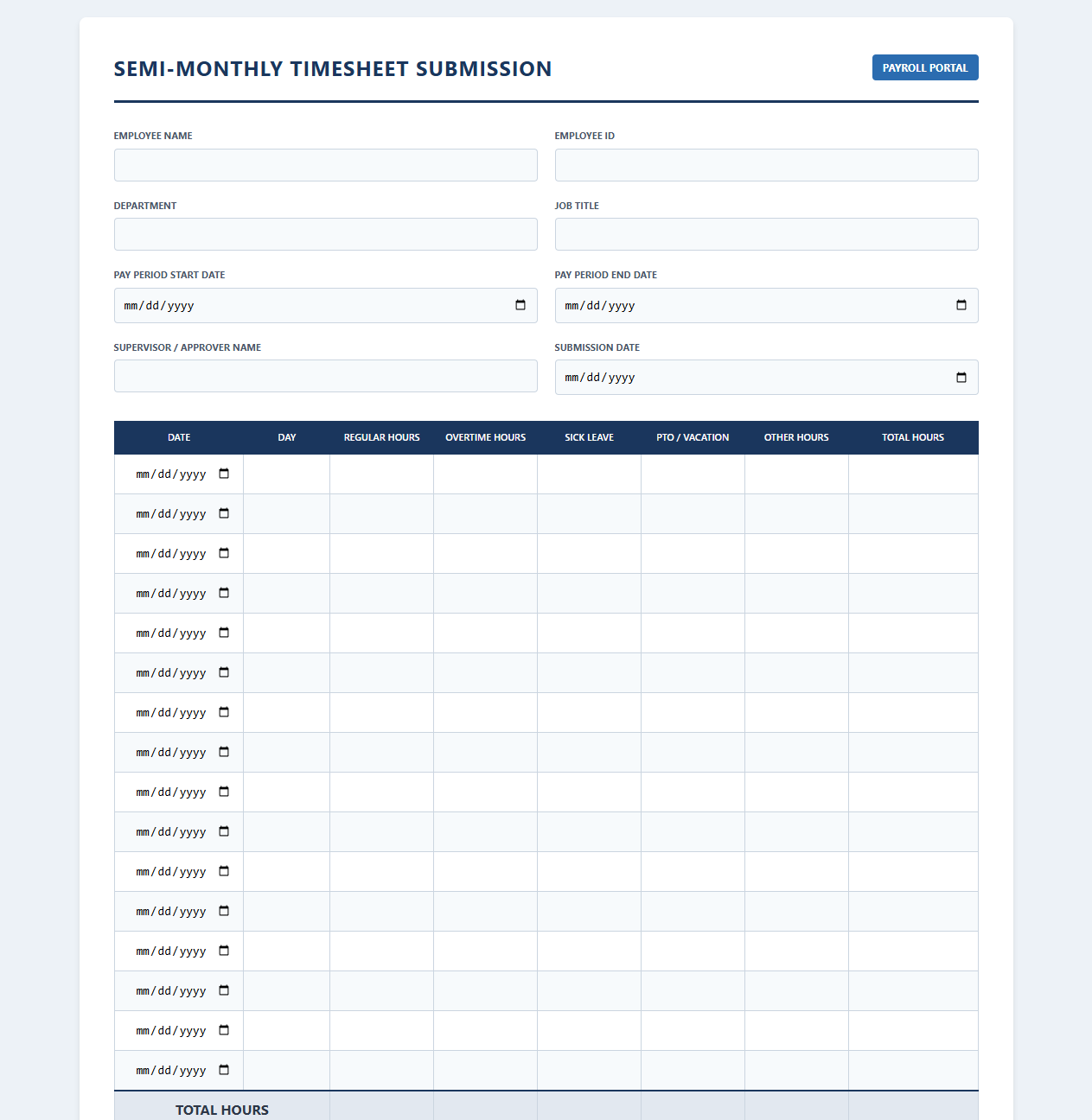 Semi-Monthly Payroll Portal Submission Template