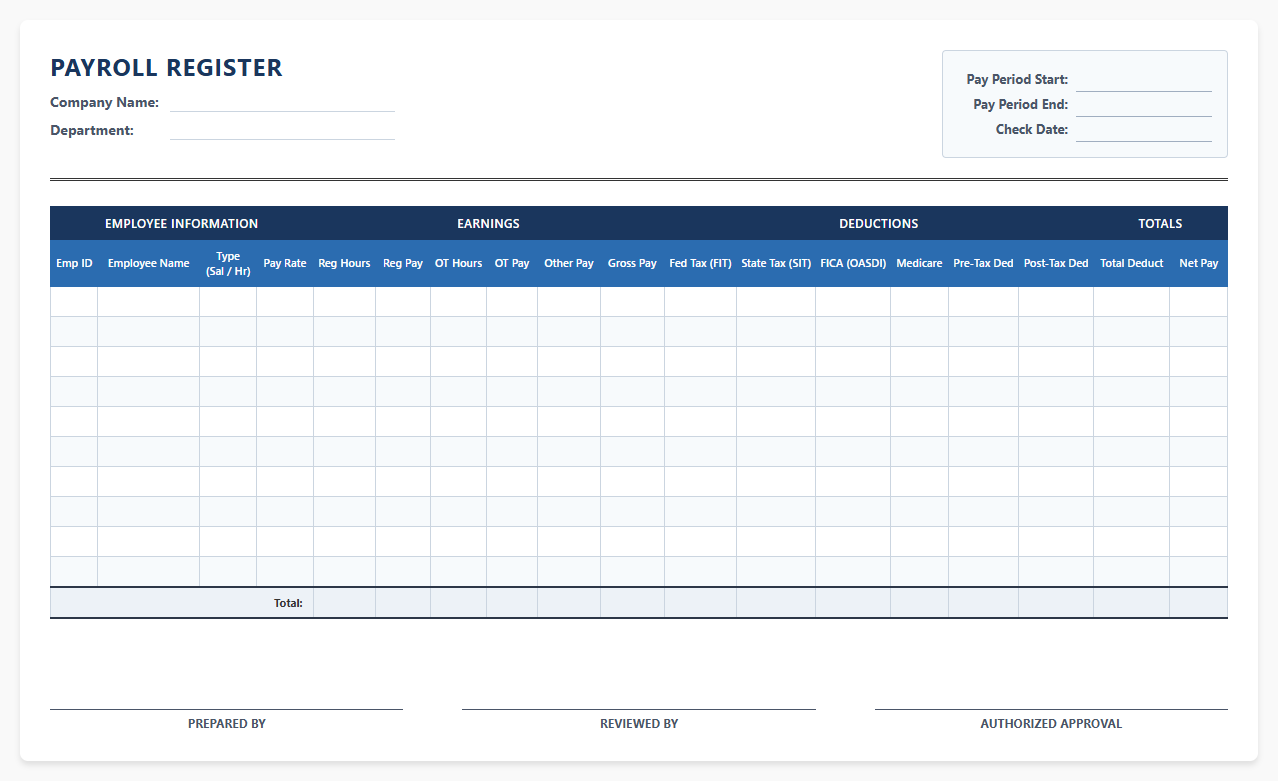 Semimonthly Salary and Hourly Payroll Ledger