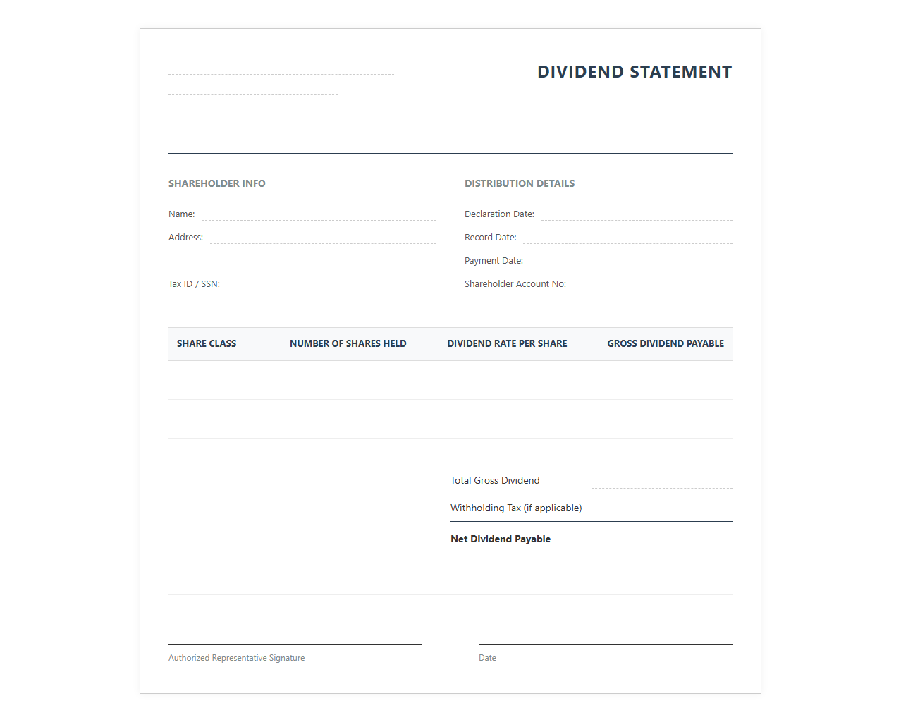 Shareholder Dividend Payment Report Template