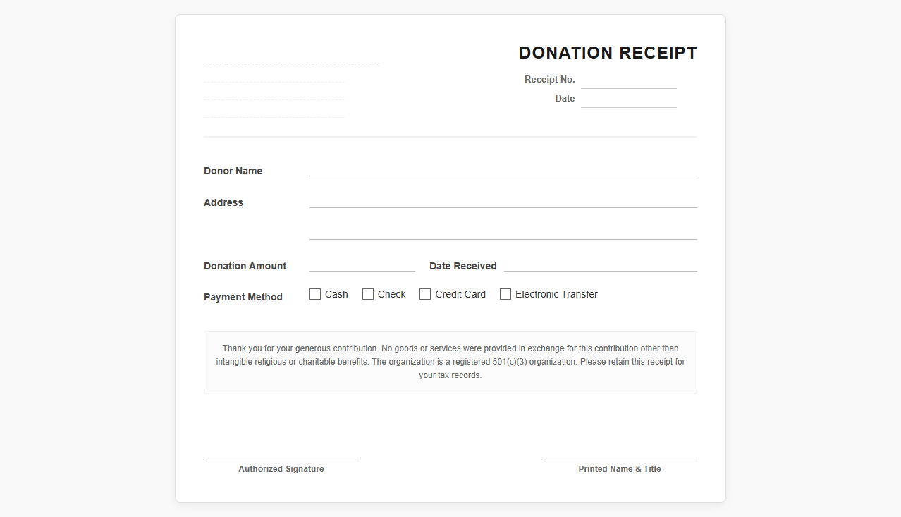 Simple Individual Donor Receipt Template