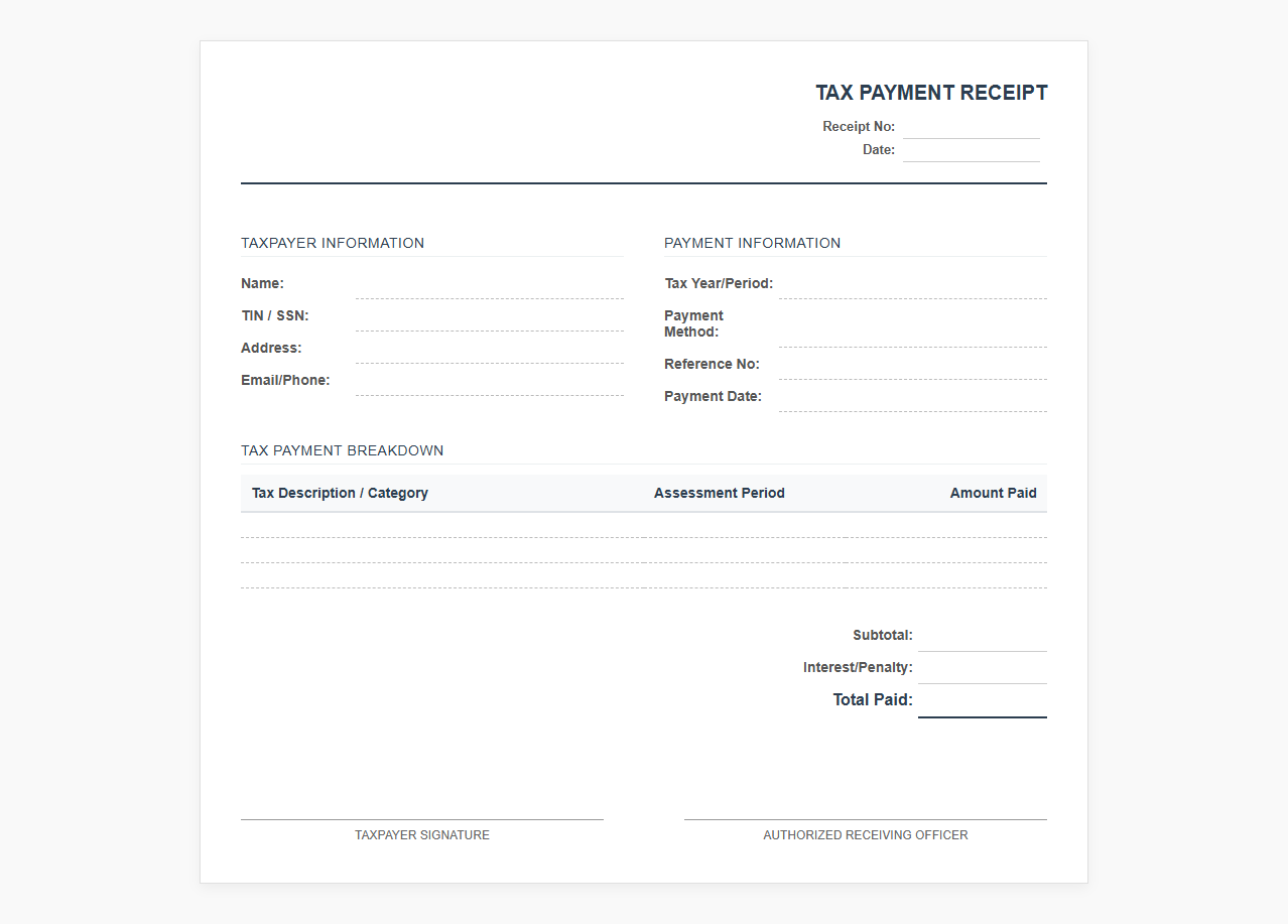 Simple Tax Payment Receipt Form