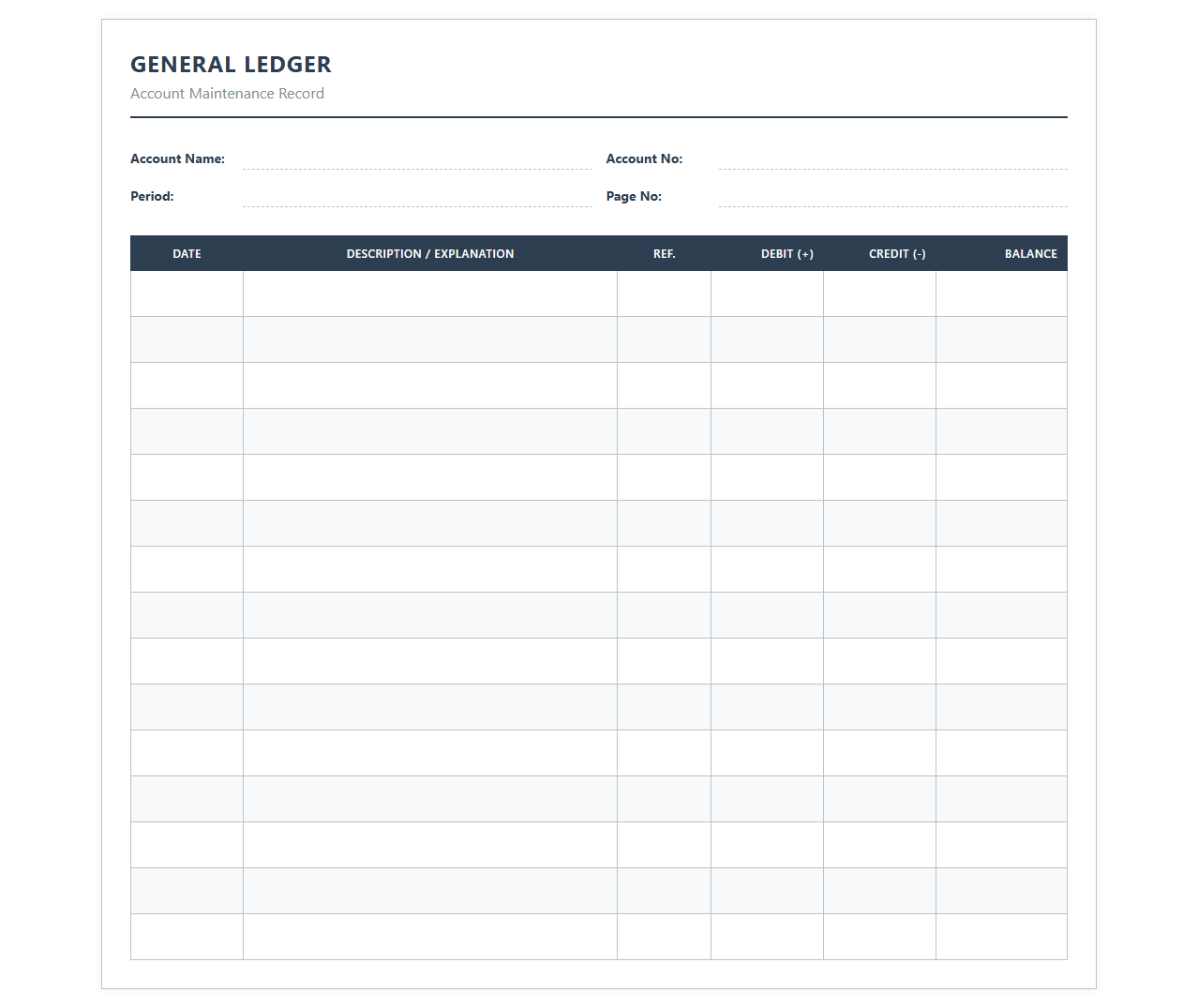 Simplified General Ledger Account Ledger