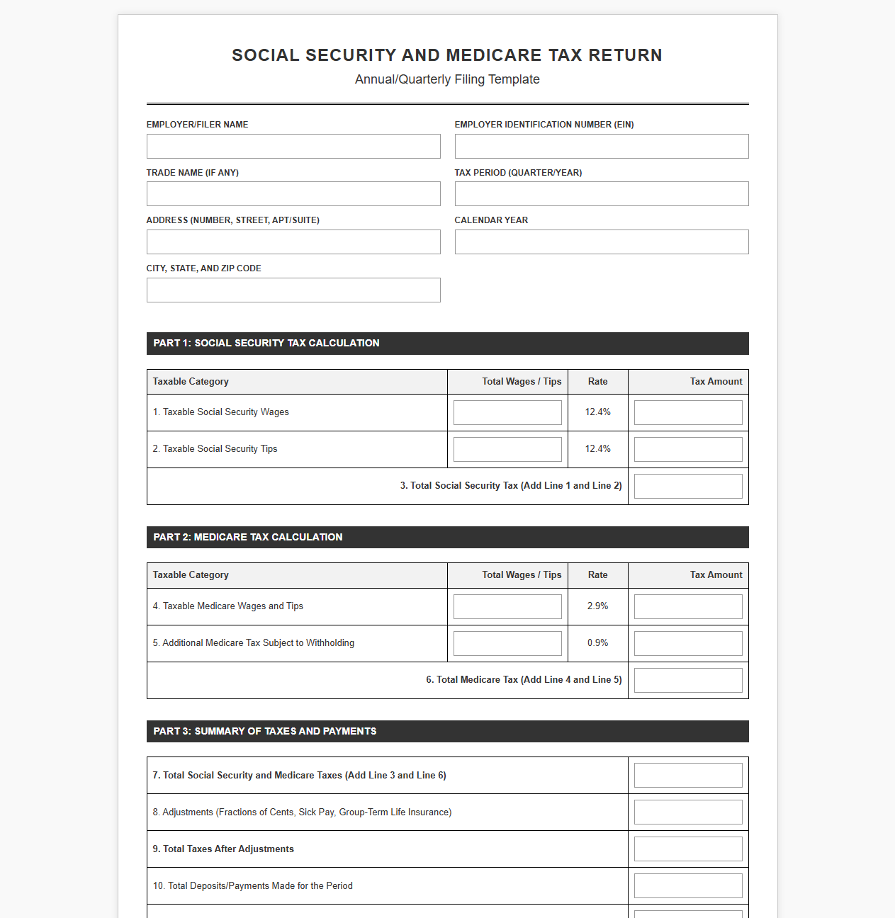 Social Security and Medicare Tax Filing Template