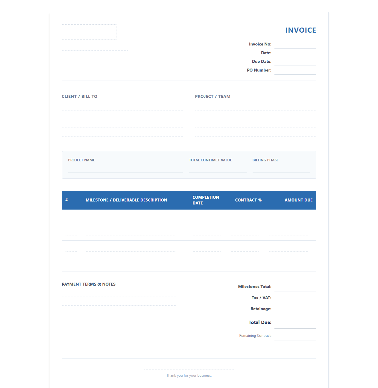 Software Development Milestone Billing Invoice