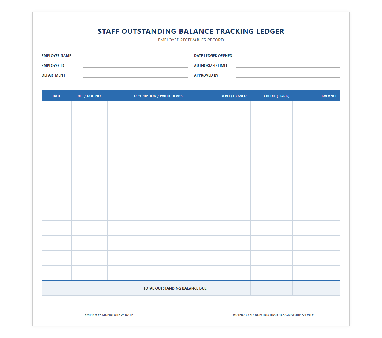 Staff Outstanding Balance Tracking Ledger