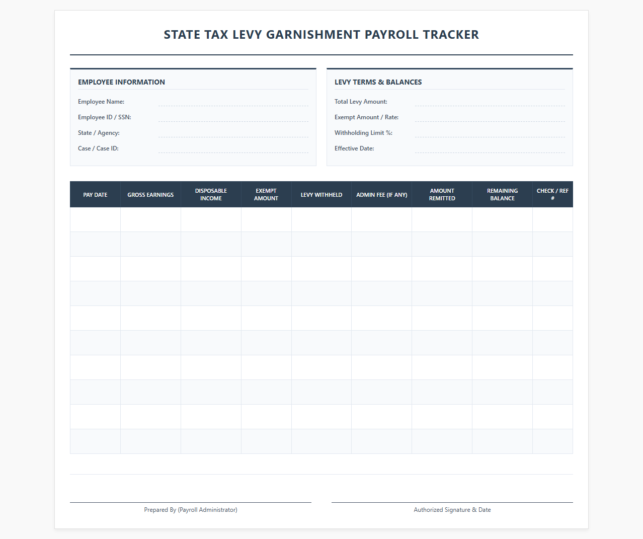 State Tax Levy Garnishment Payroll Tracker