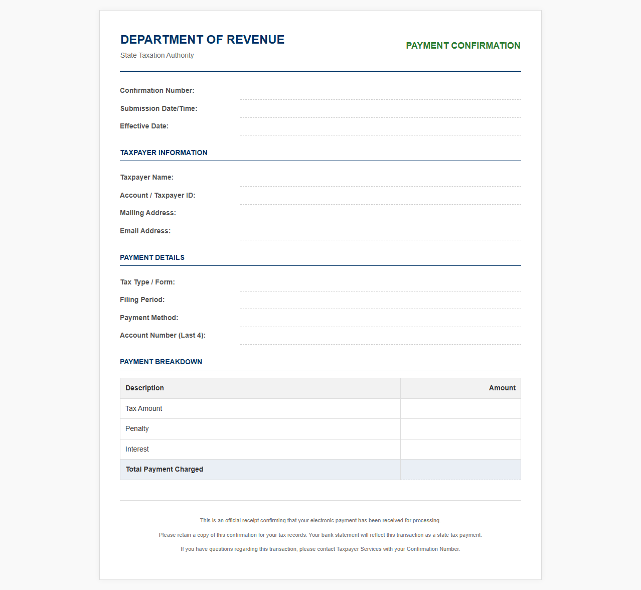 State Tax Payment Confirmation Receipt