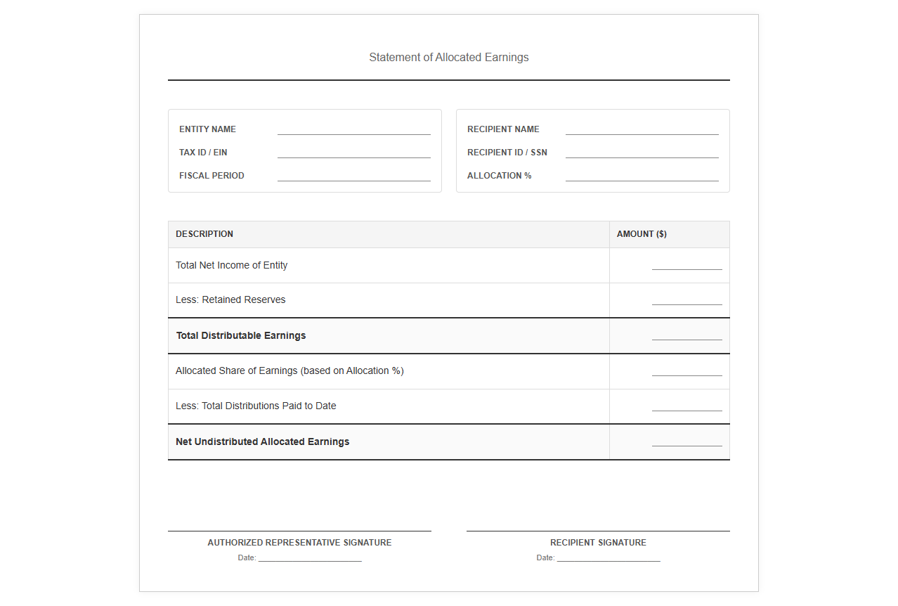 Statement of Allocated Income Template