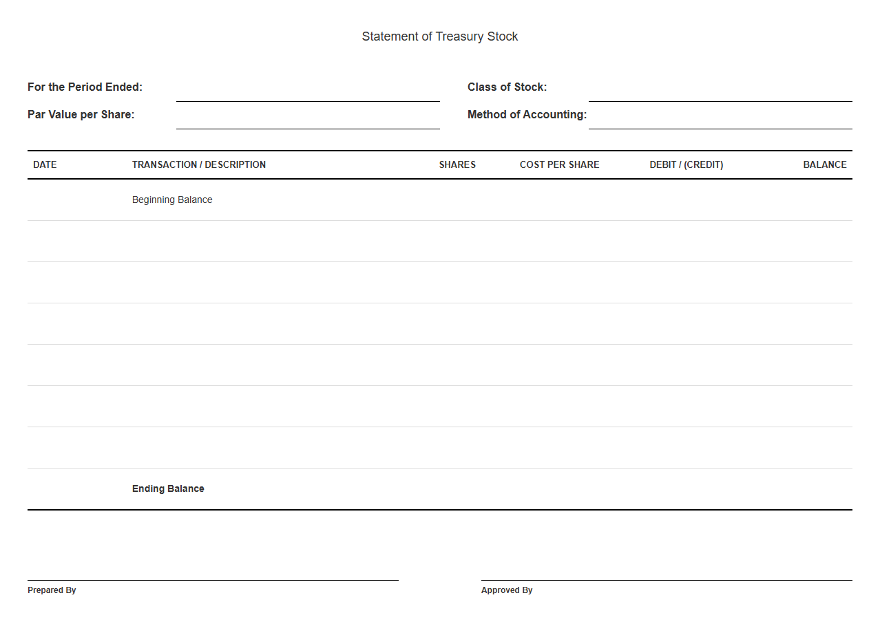 Statement of Treasury Stock Equity Report
