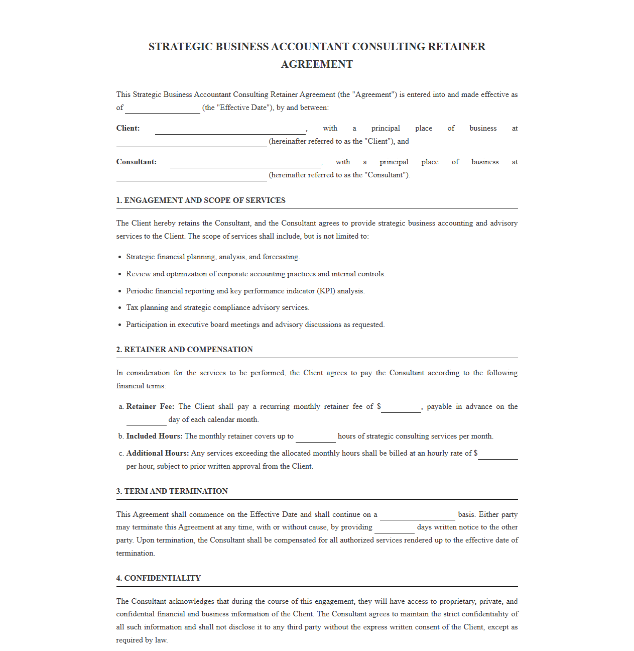 Strategic Business Accountant Consulting Retainer Agreement