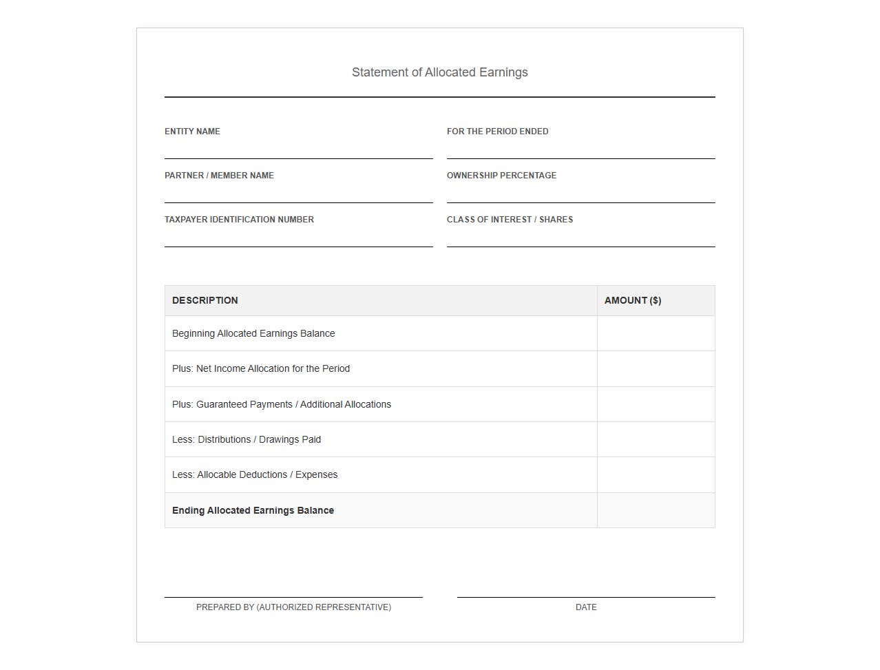 Template for Statement of Allocated Earnings