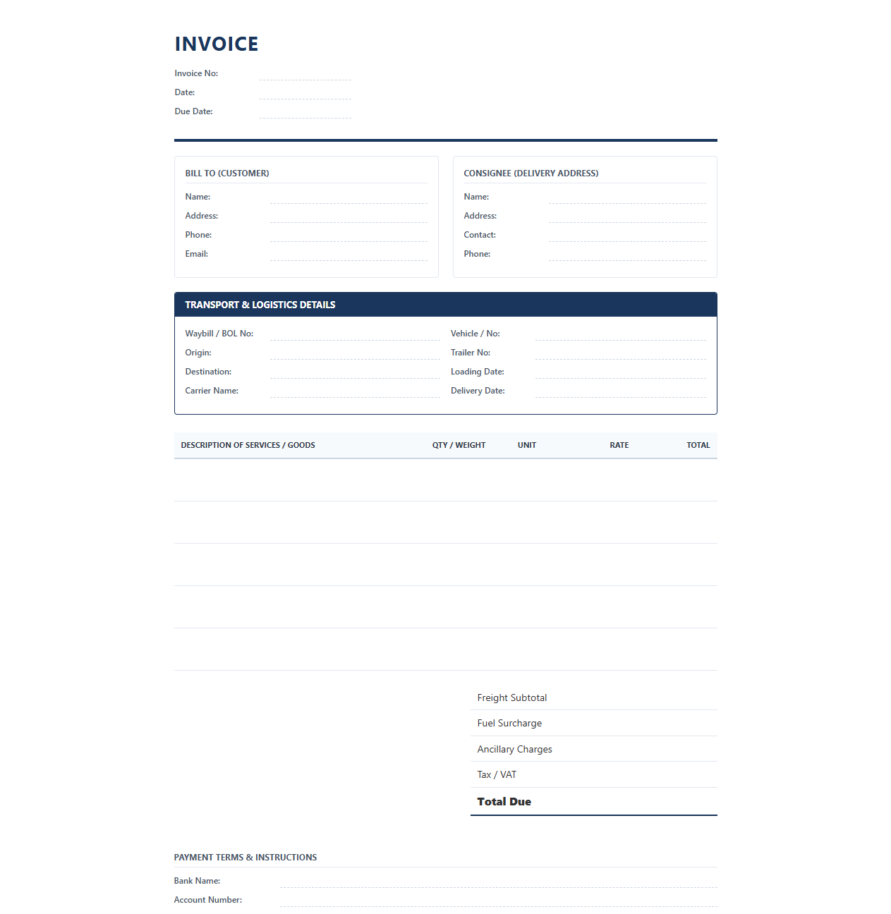 Transport and Logistics Service Invoice