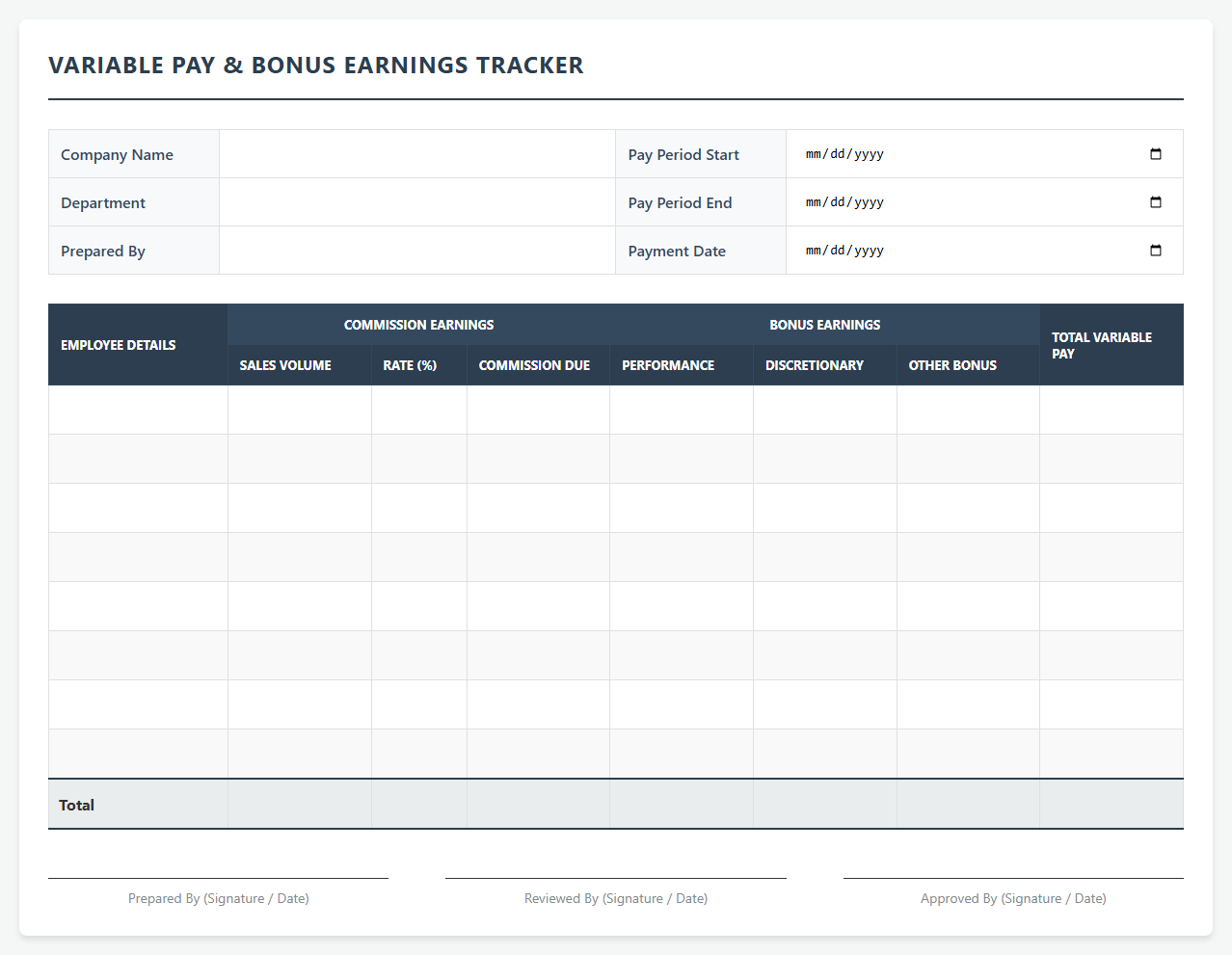 Variable Pay and Bonus Earnings Tracker