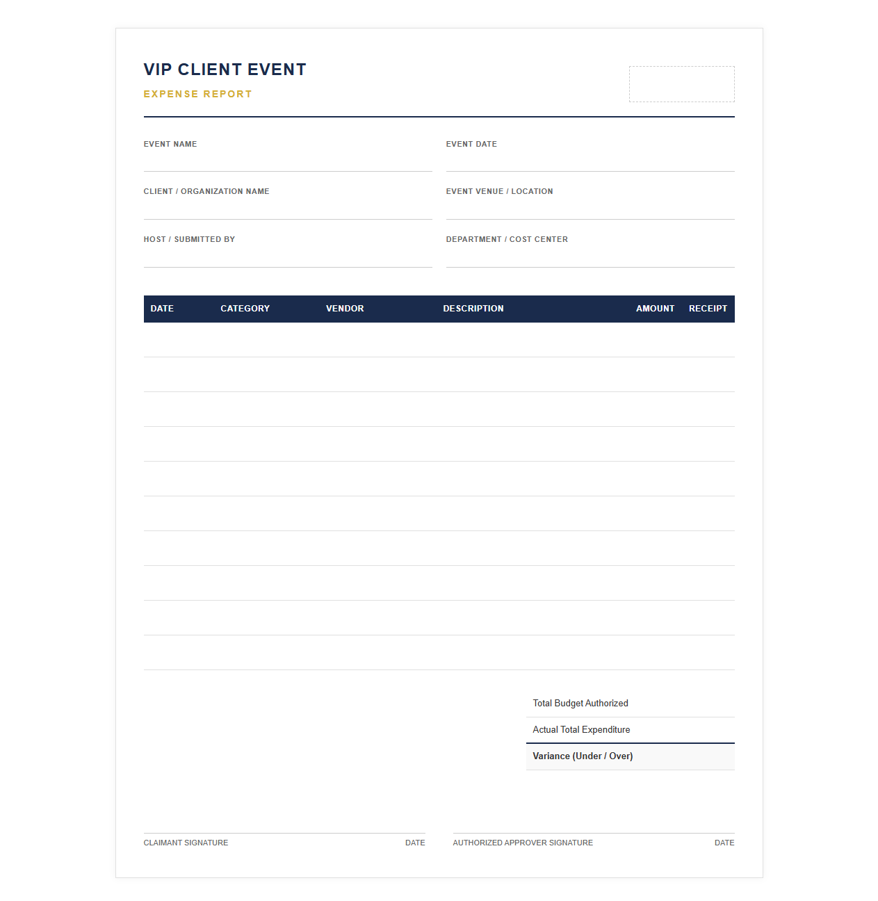 VIP Client Event Expense Report
