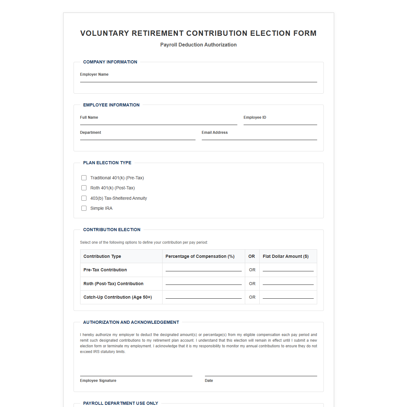 Voluntary Retirement Contribution Election Form