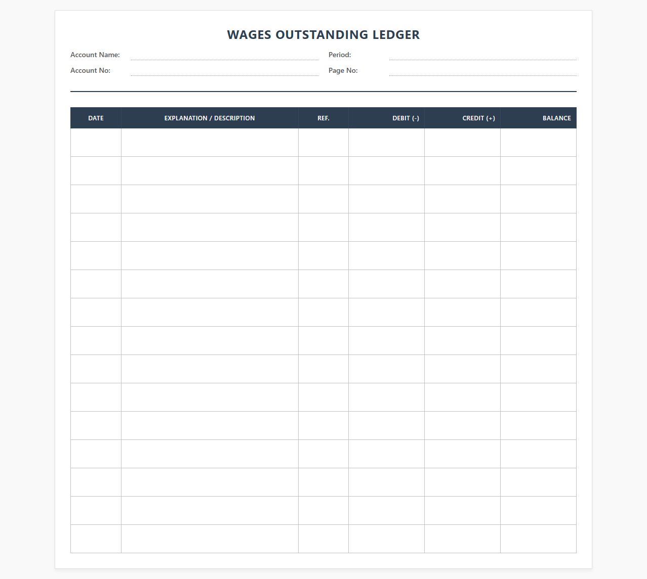 Wages Outstanding Ledger Book
