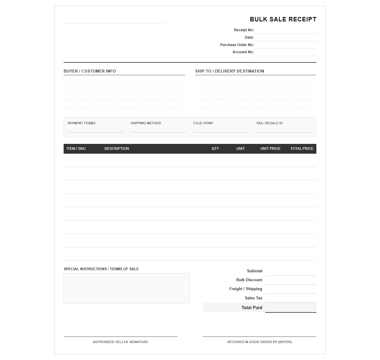 Wholesale Bulk Transaction Proof of Purchase