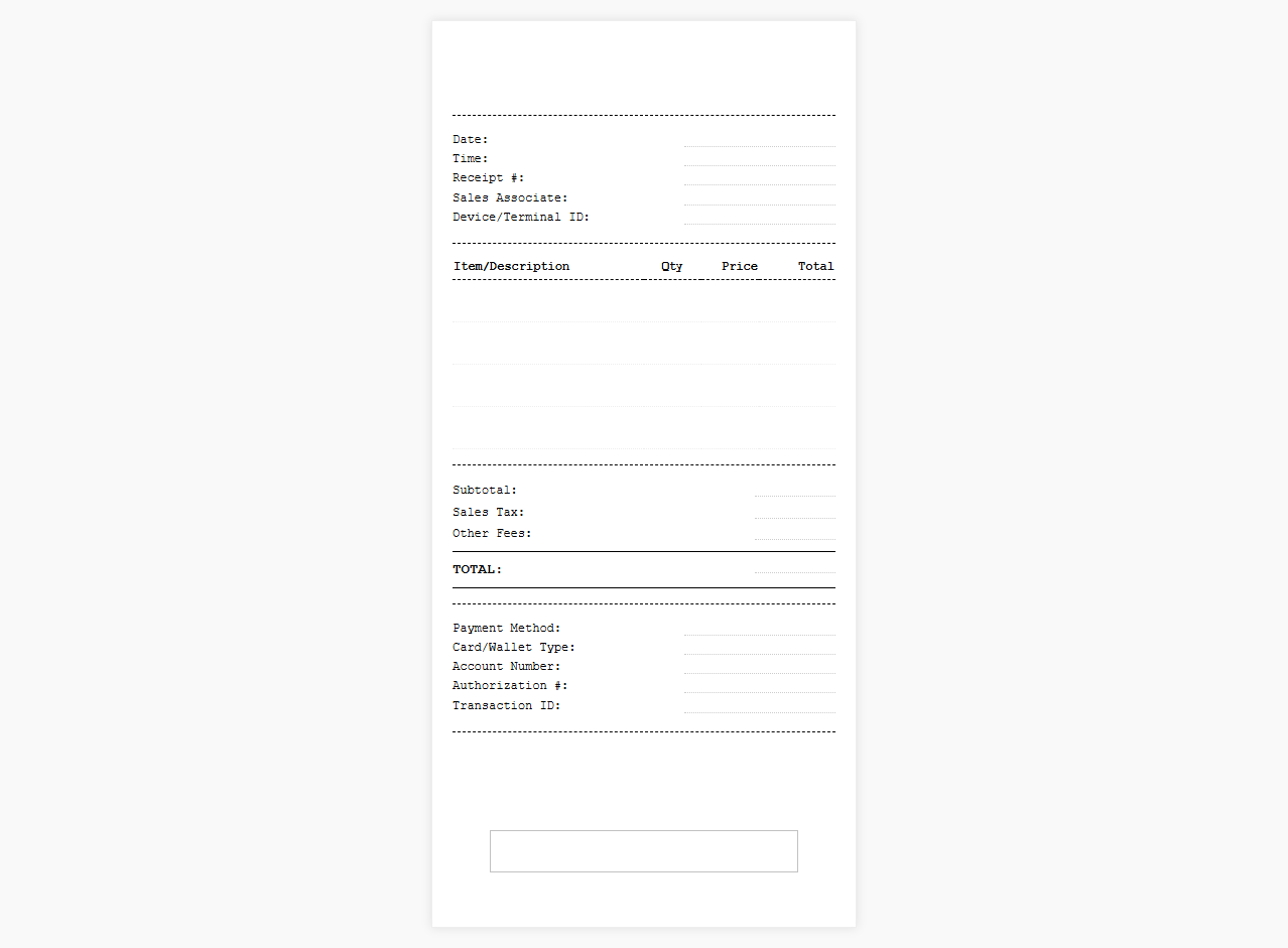 Wireless Payment Sales Receipt Template