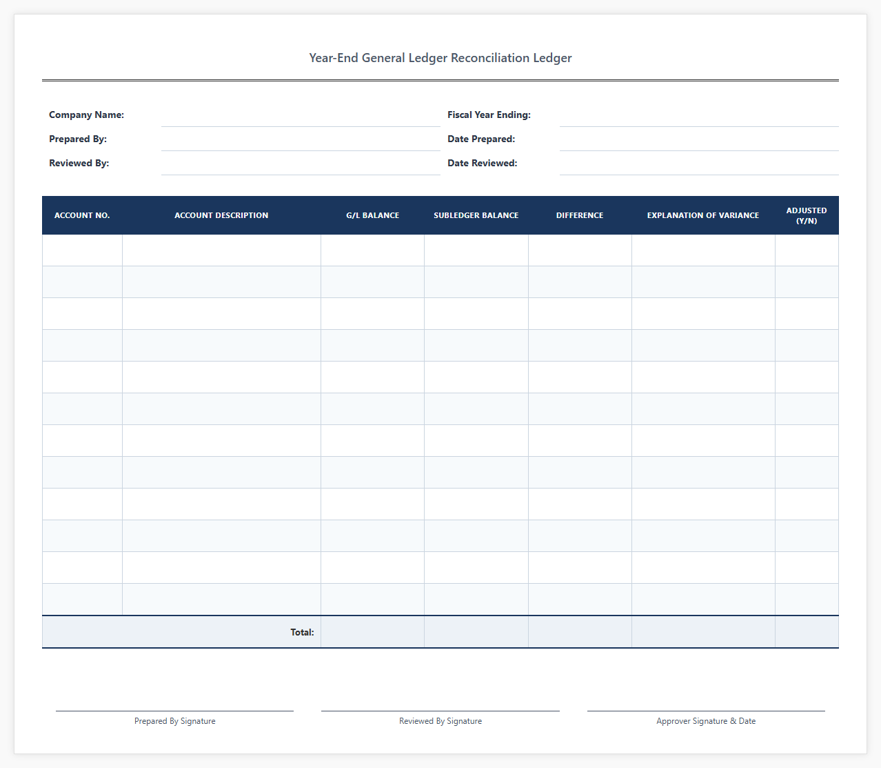 Year-End General Ledger Reconciliation Ledger