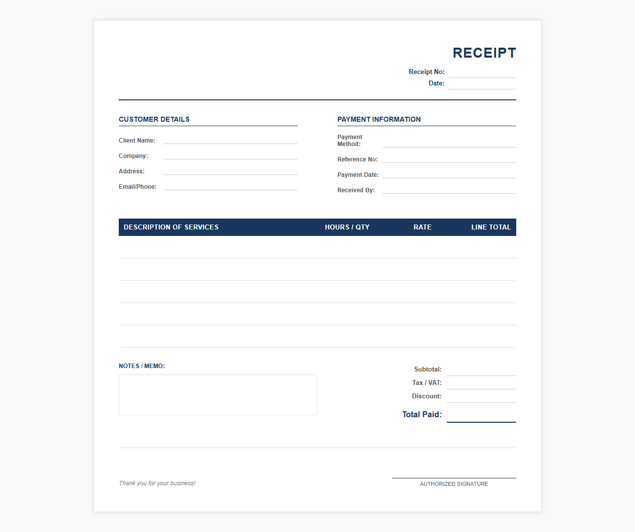 Accounting and Bookkeeping Service Receipt
