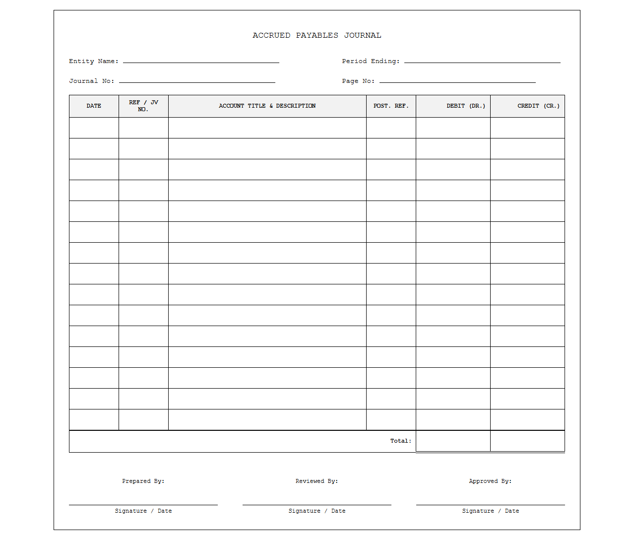 Accrual Accounting Payables Journal