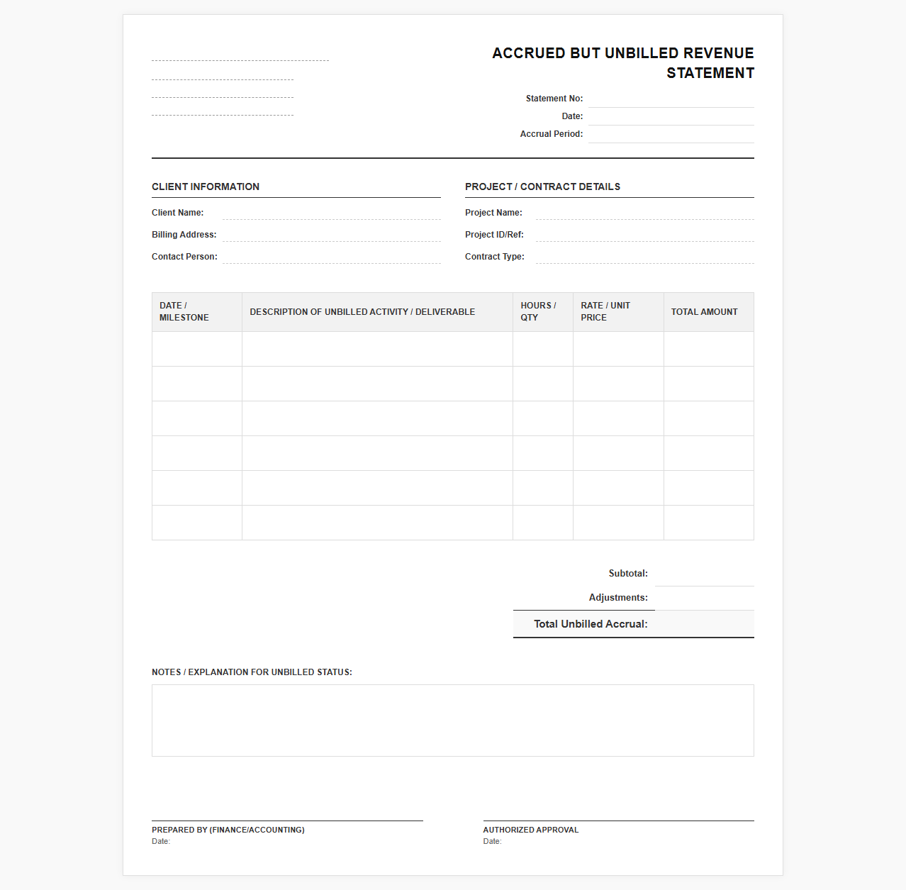 Accrued But Unbilled Revenue Statement