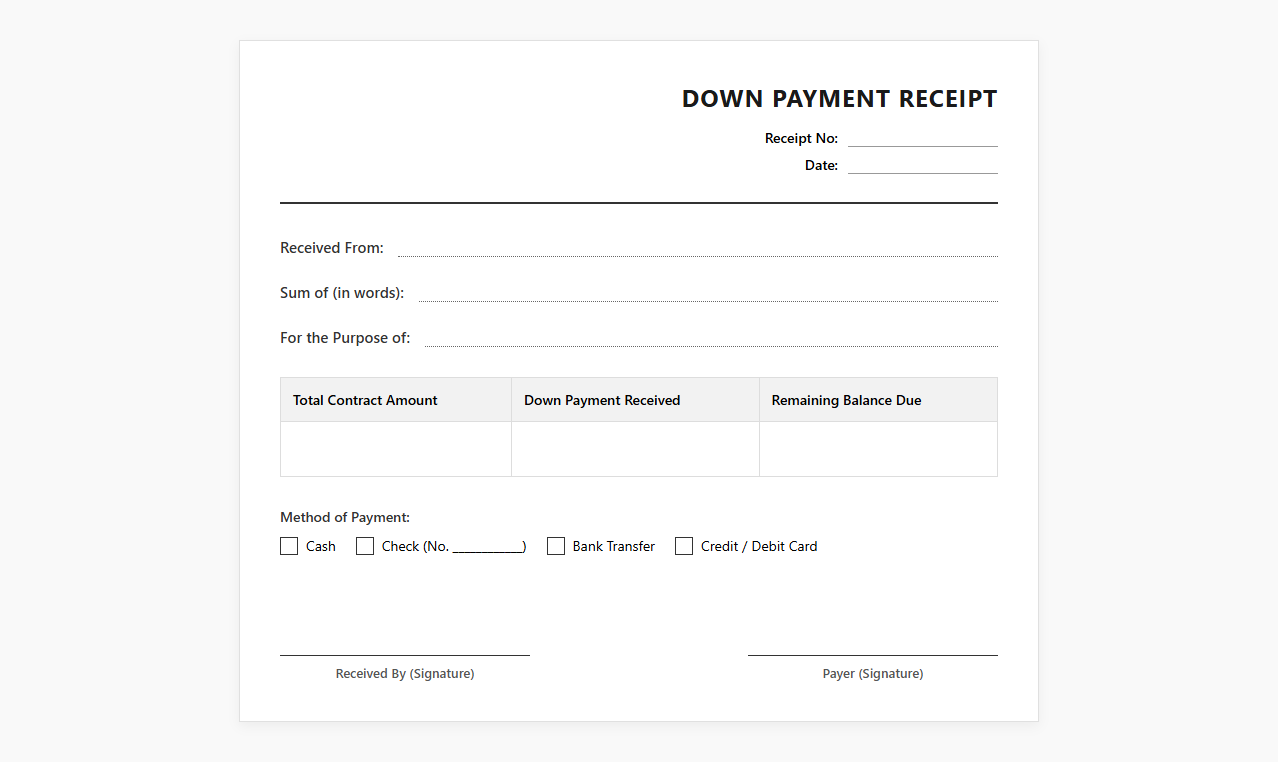 Advance Payment Receipt Form