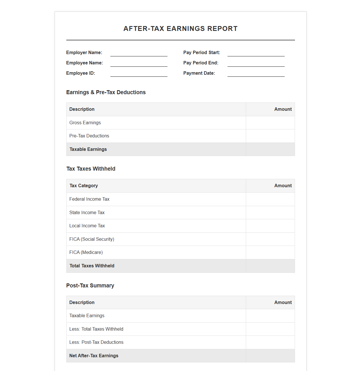 After-Tax Earnings Report Template