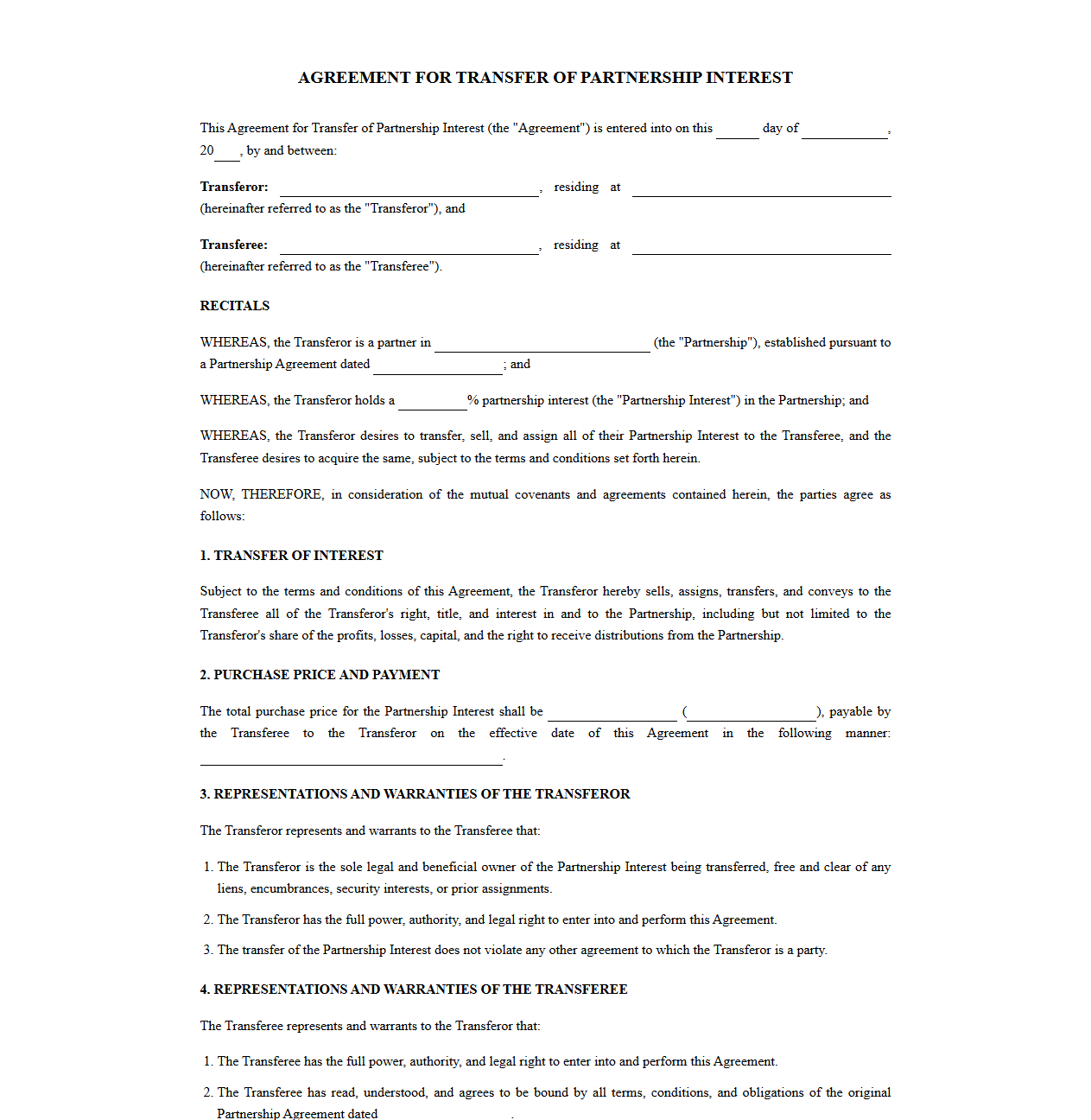 Agreement for Transferring Partnership Ownership Interest