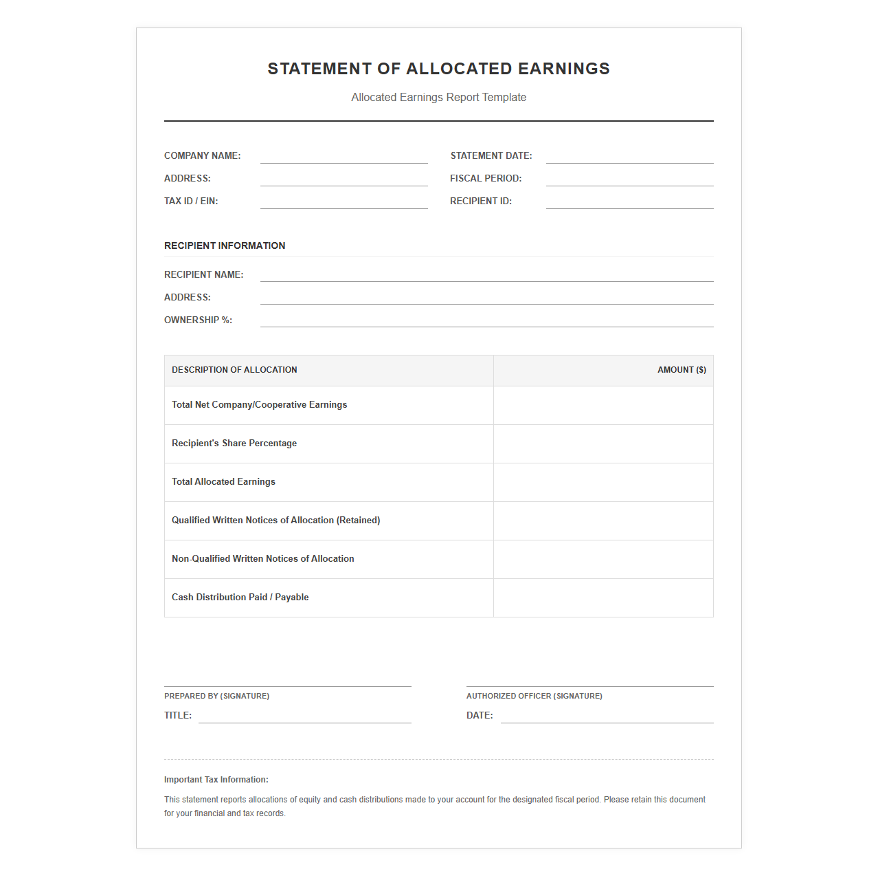 Allocated Earnings Report Template