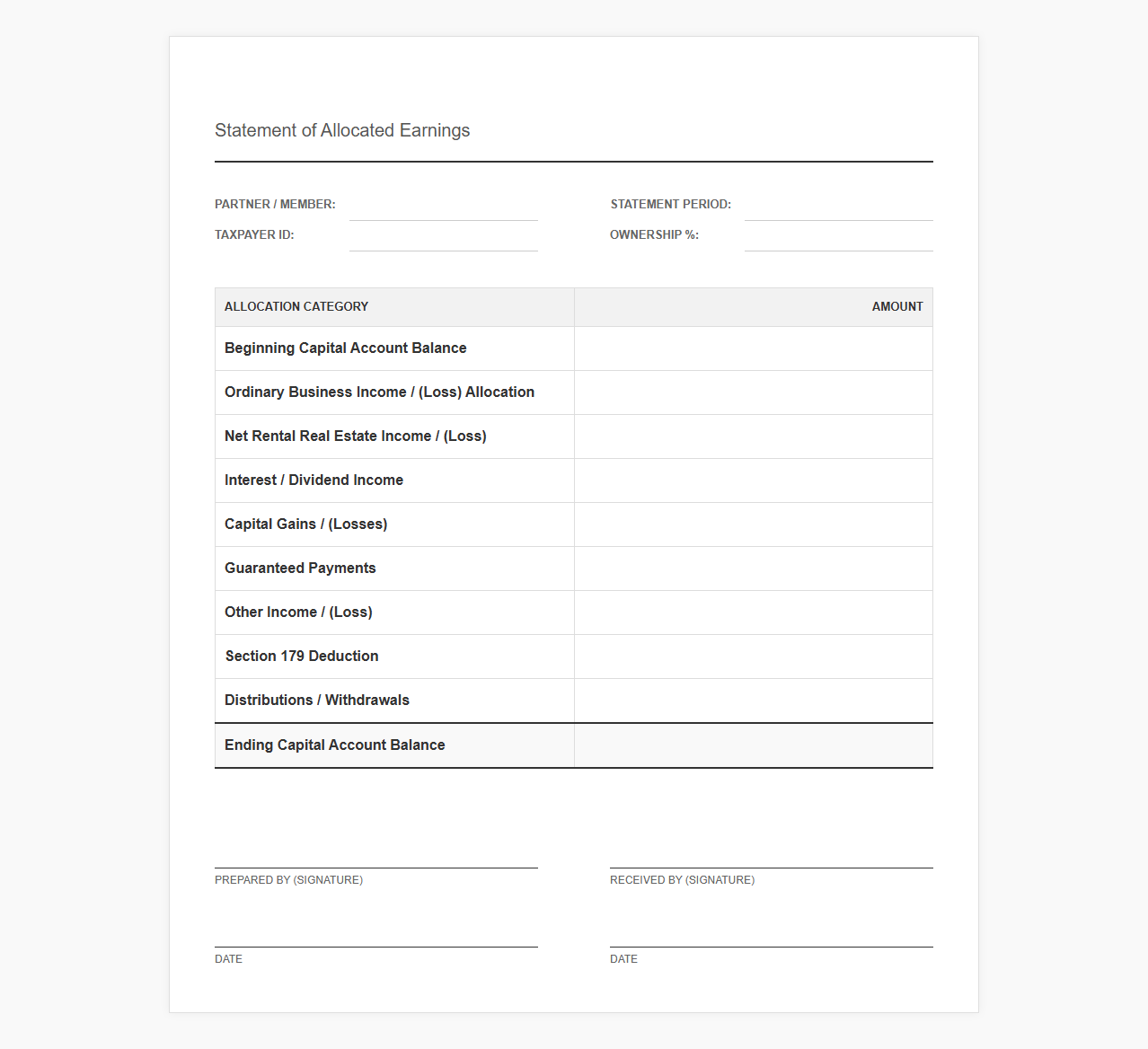 Allocated Earnings Statement Template