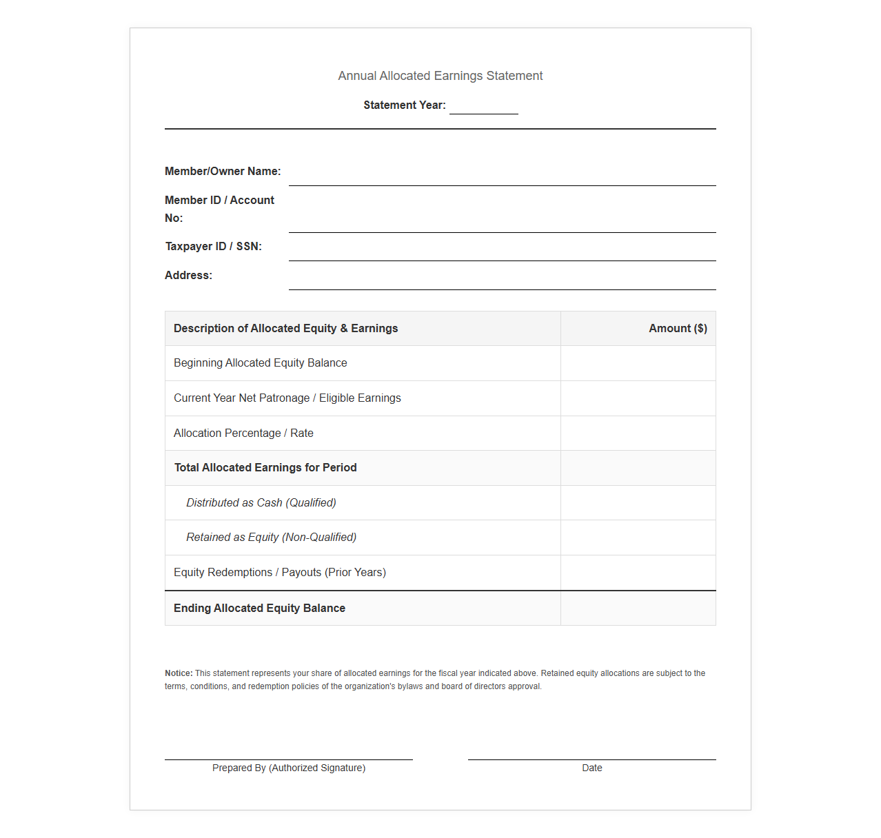 Annual Allocated Earnings Statement Template