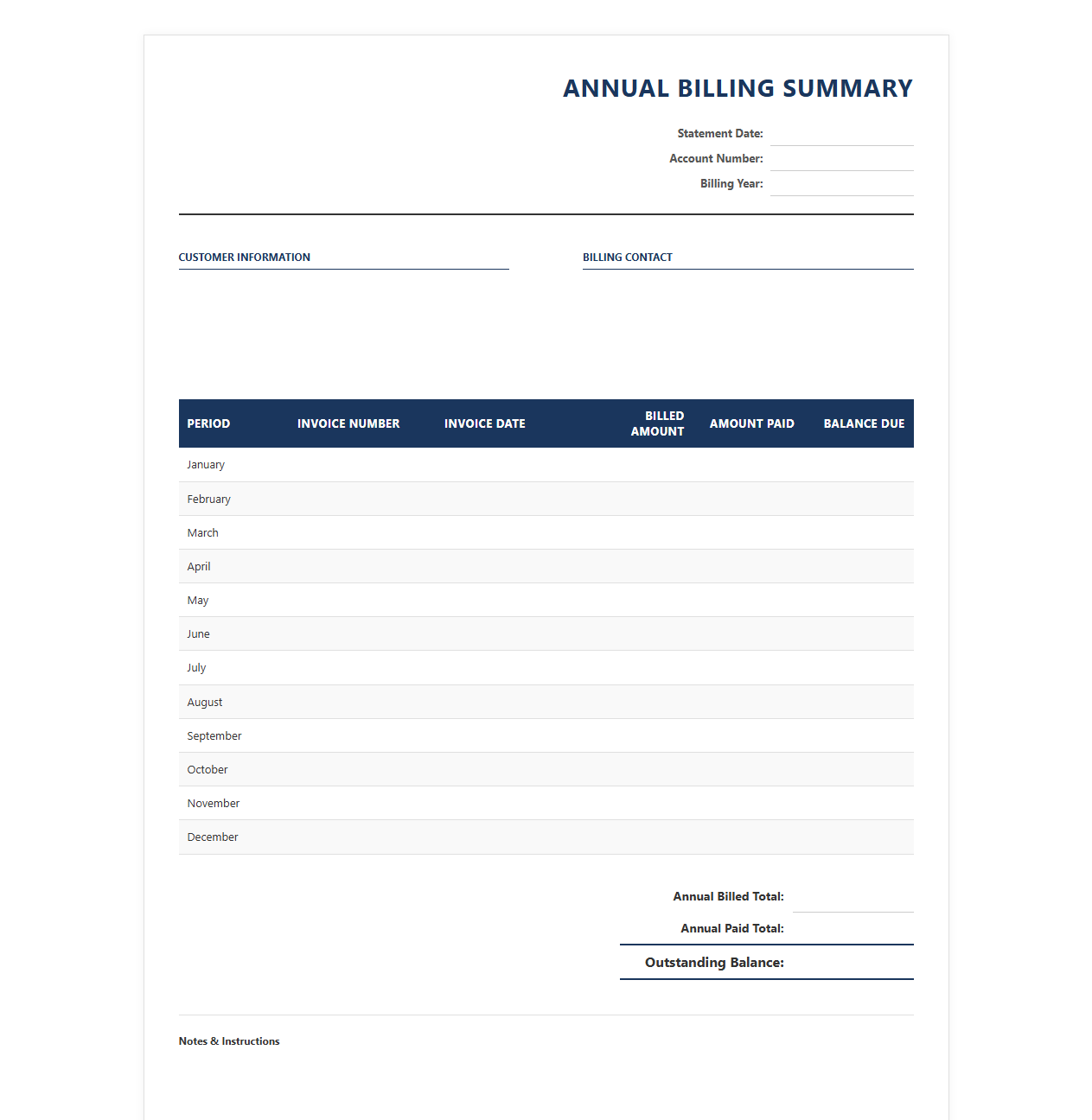 Annual Billing Summary Template