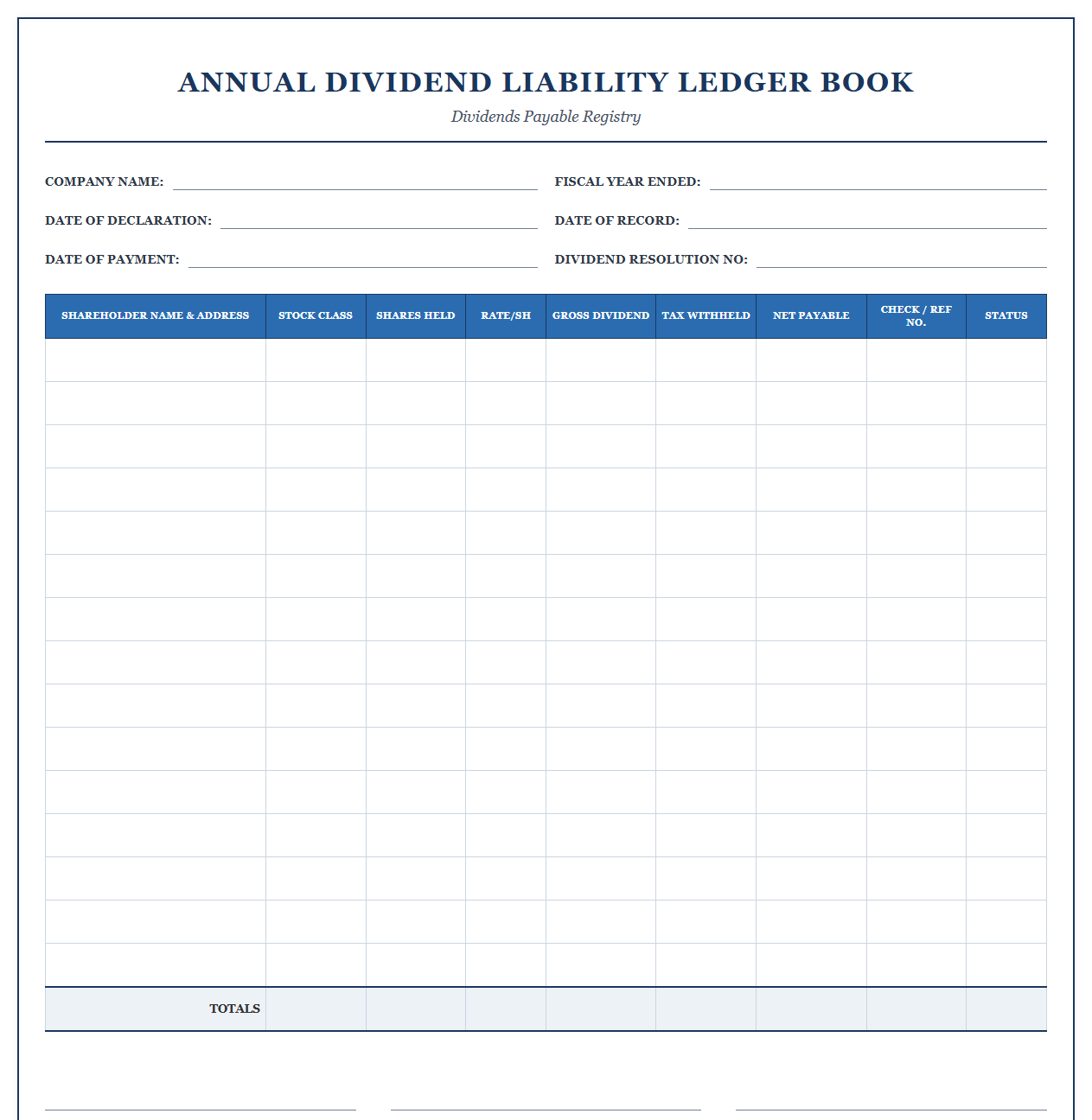 Annual Dividend Liability Ledger Book