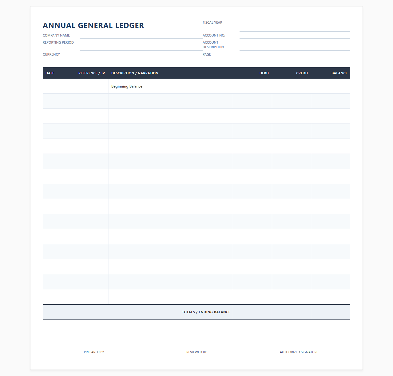 Annual General Ledger Reporting Layout