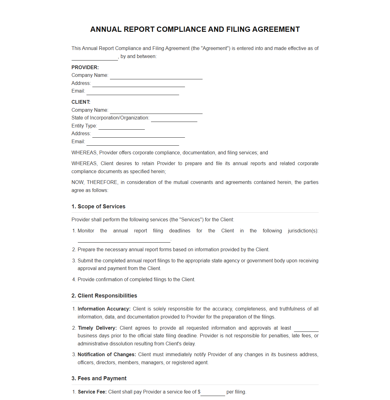 Annual Report Compliance and Filing Agreement