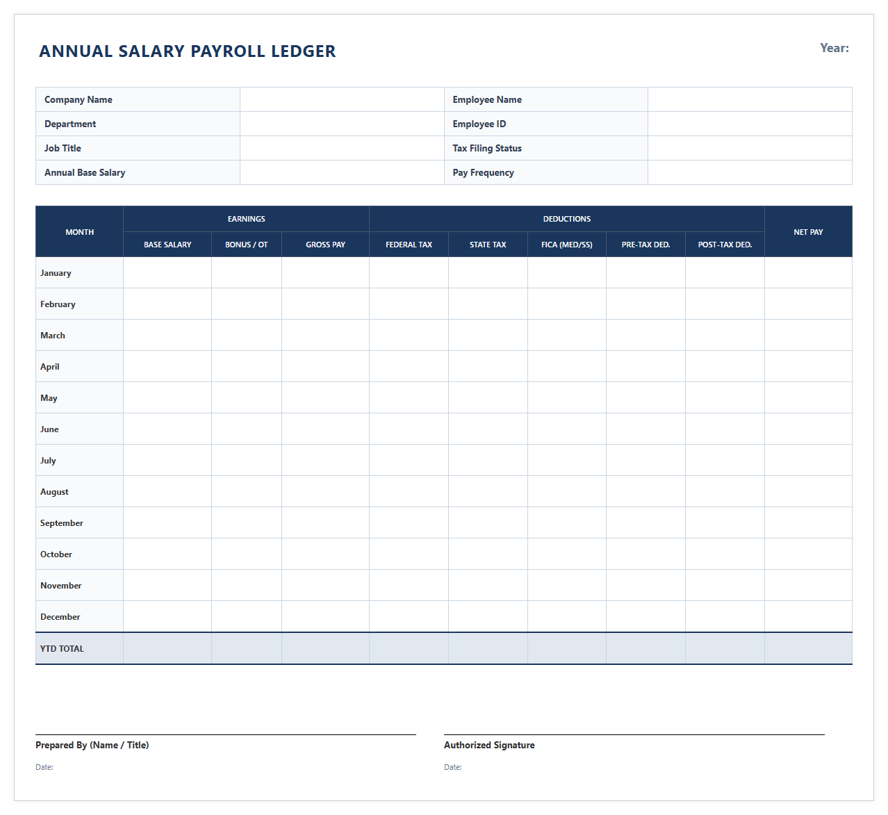 Annual Salary Payroll Ledger Template