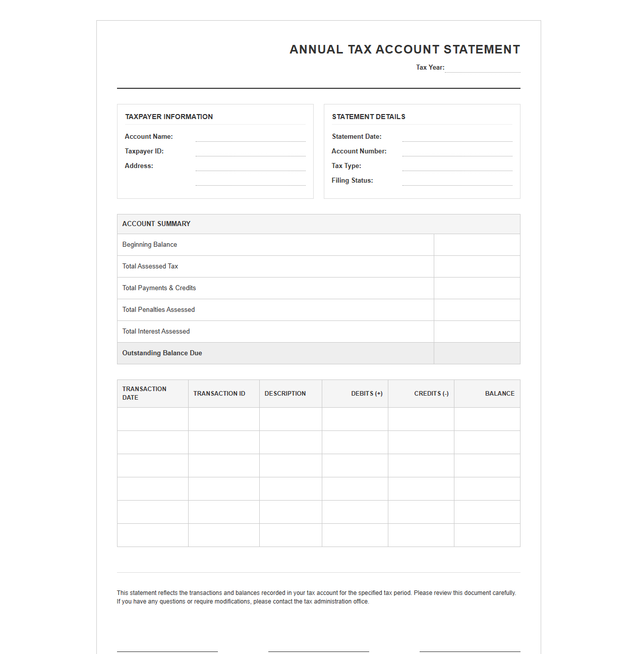 Annual Tax Account Statement Template