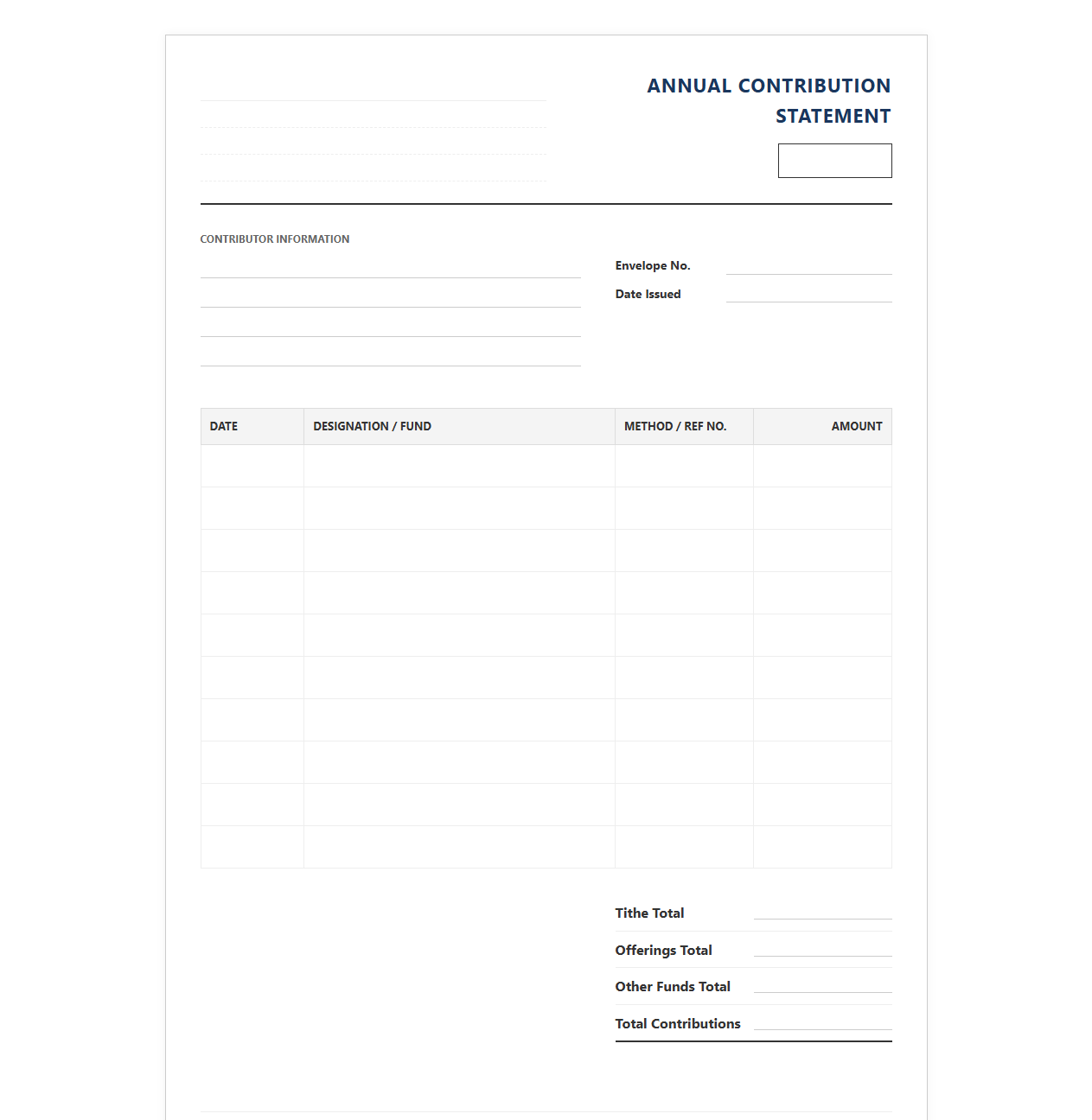 Annual Tithe and Offering Statement Template