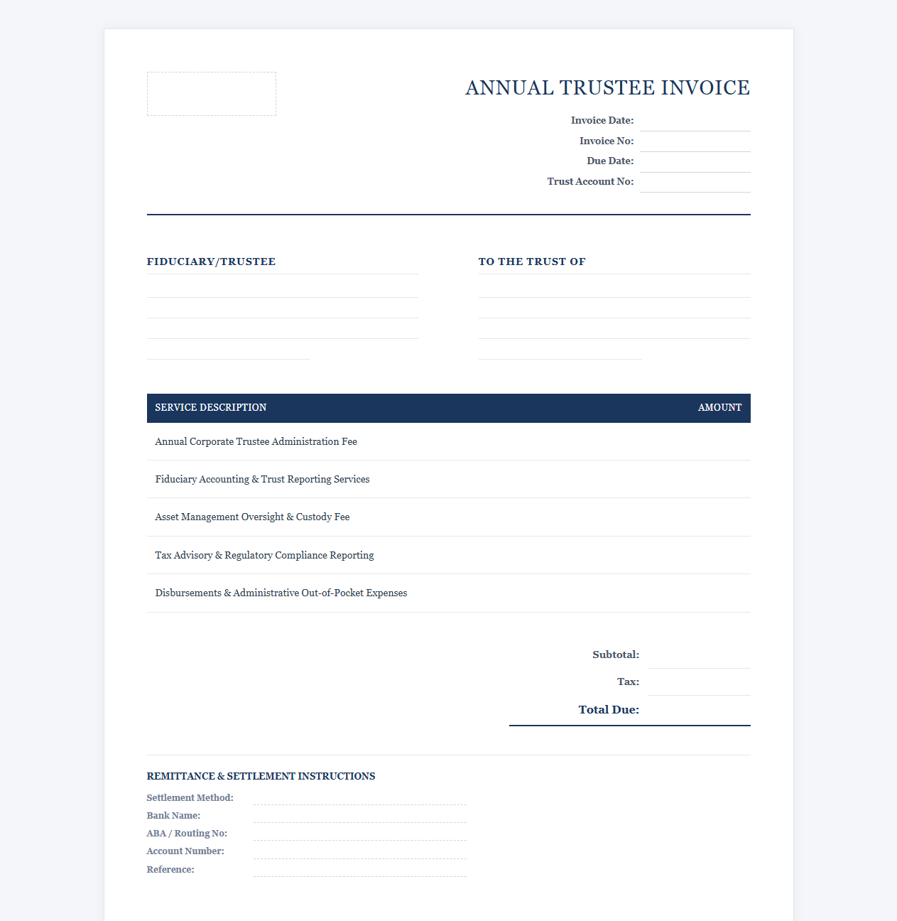 Annual Trustee Services Invoice